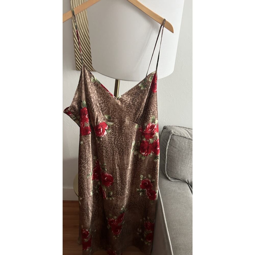VTG California Dynasty Leopard Roses Print Slip Maxi Dress Nightgown 3X